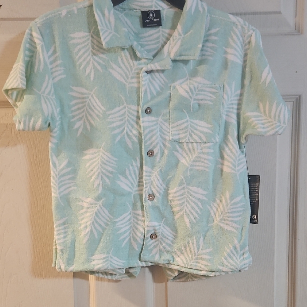 VOLCOM YOUTH 2 PIECE TERRY CLOTH OUTFIT: BLUE/GREEN TROPICAL: NEW WITH TAGS:SZ 6
